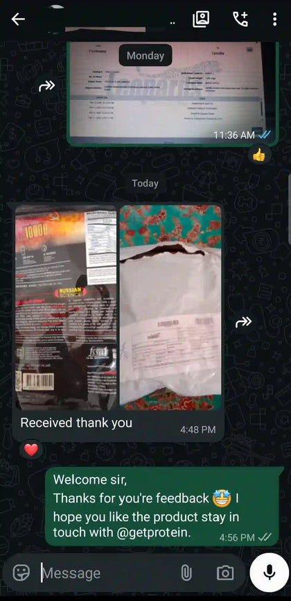 GetProtein customer WhatsApp feedback