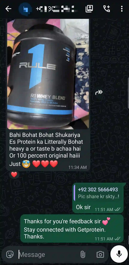 GetProtein customer WhatsApp feedback