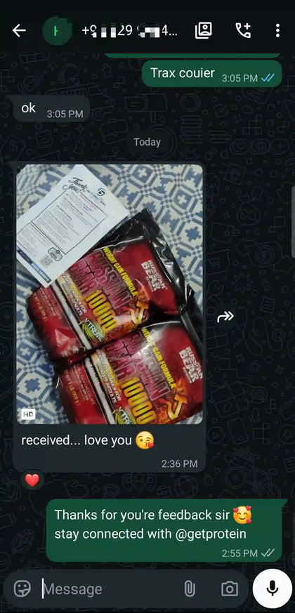 GetProtein customer WhatsApp feedback