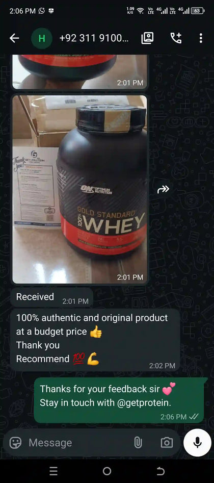 GetProtein customer WhatsApp feedback