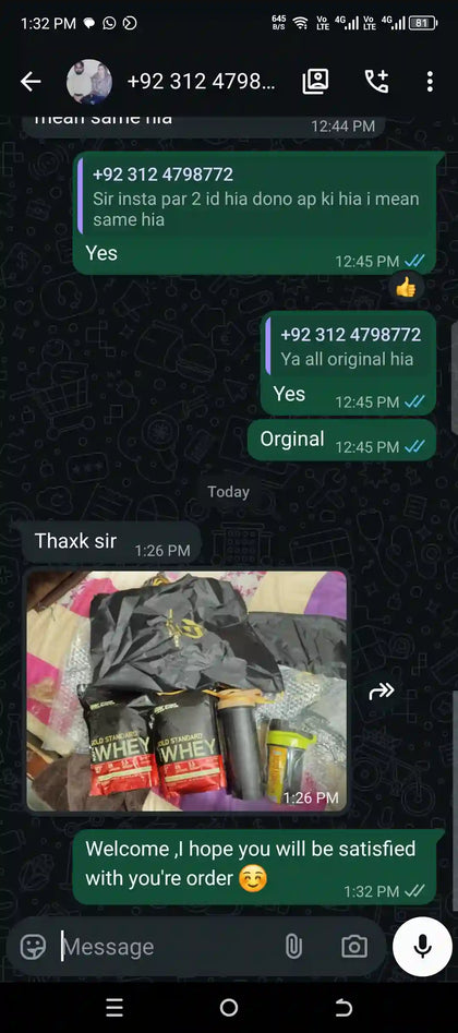 GetProtein customer WhatsApp feedback