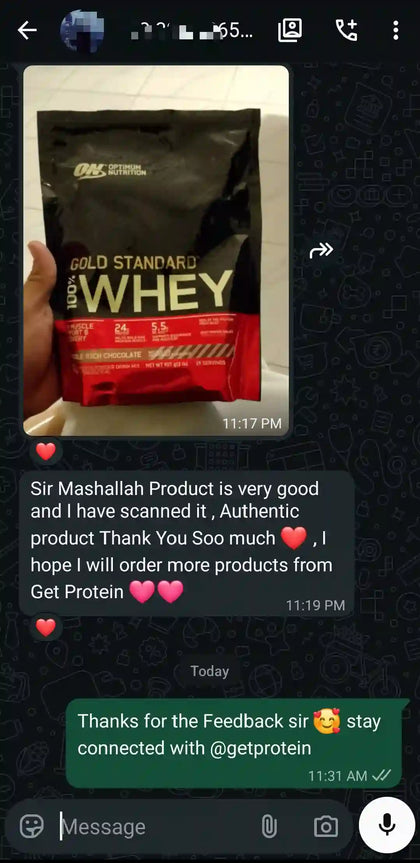 GetProtein customer WhatsApp feedback