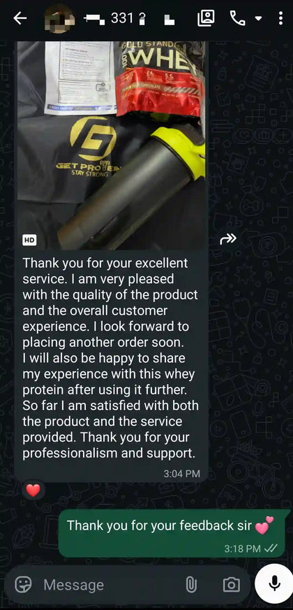 GetProtein customer WhatsApp feedback