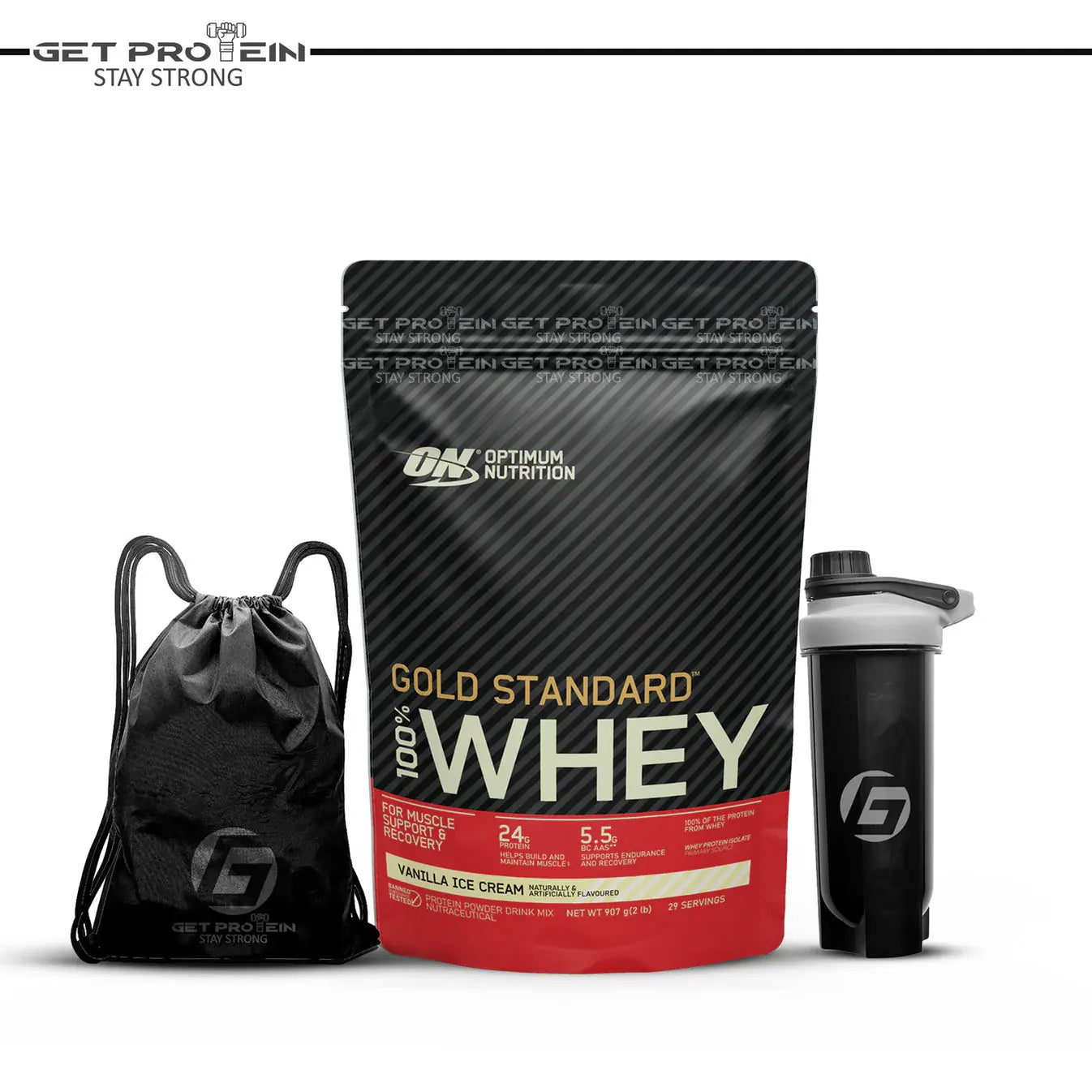 Optimum Nutrition Whey Protien With Package.
